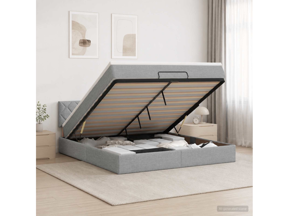 Vidaxl Cama Ottoman Com Colchão E Led Cinzento-claro 140 X 200 Cm