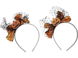 Conjunto De 2 Tiaras Decorativas Com Estampa De Abóbora E Laço Para O Halloween.