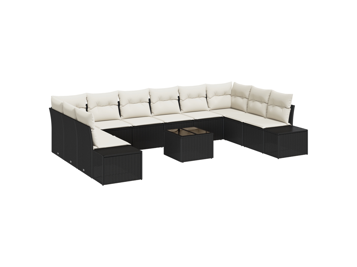 Conjunto 10 Conjunto De Sofá De Jardim Vidaxl Preto Vime Pe (344 X 209 X 85 Cm)