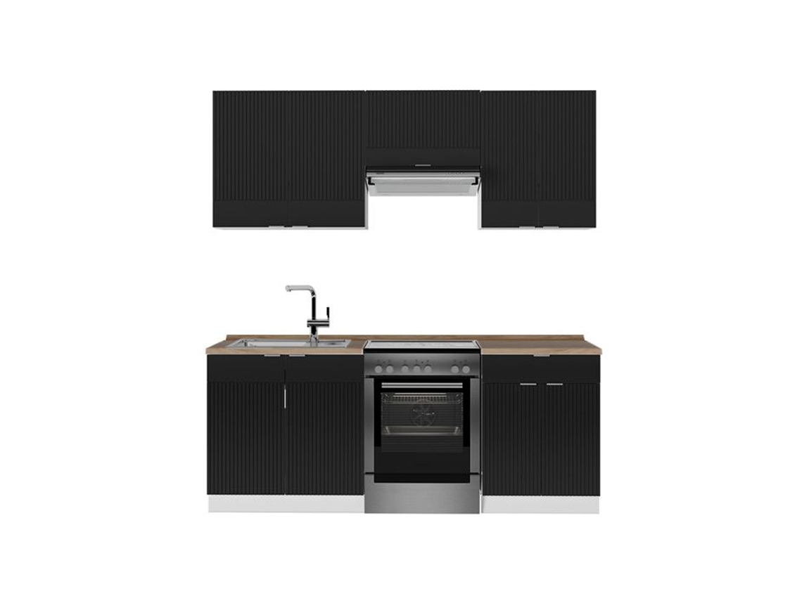 Cozinha Fame-line, 200cm, Pt Carvalho, Preto Listrado/branco, Branco, Vicco