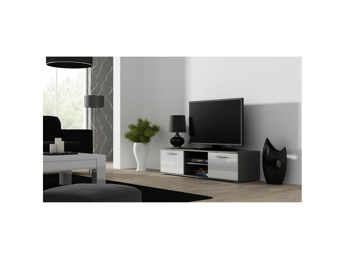 Mesa para Televisão CAMA MEBLE Sohortv140Sz/Bi Branco Cinzento Prateado 140x37x43 cm