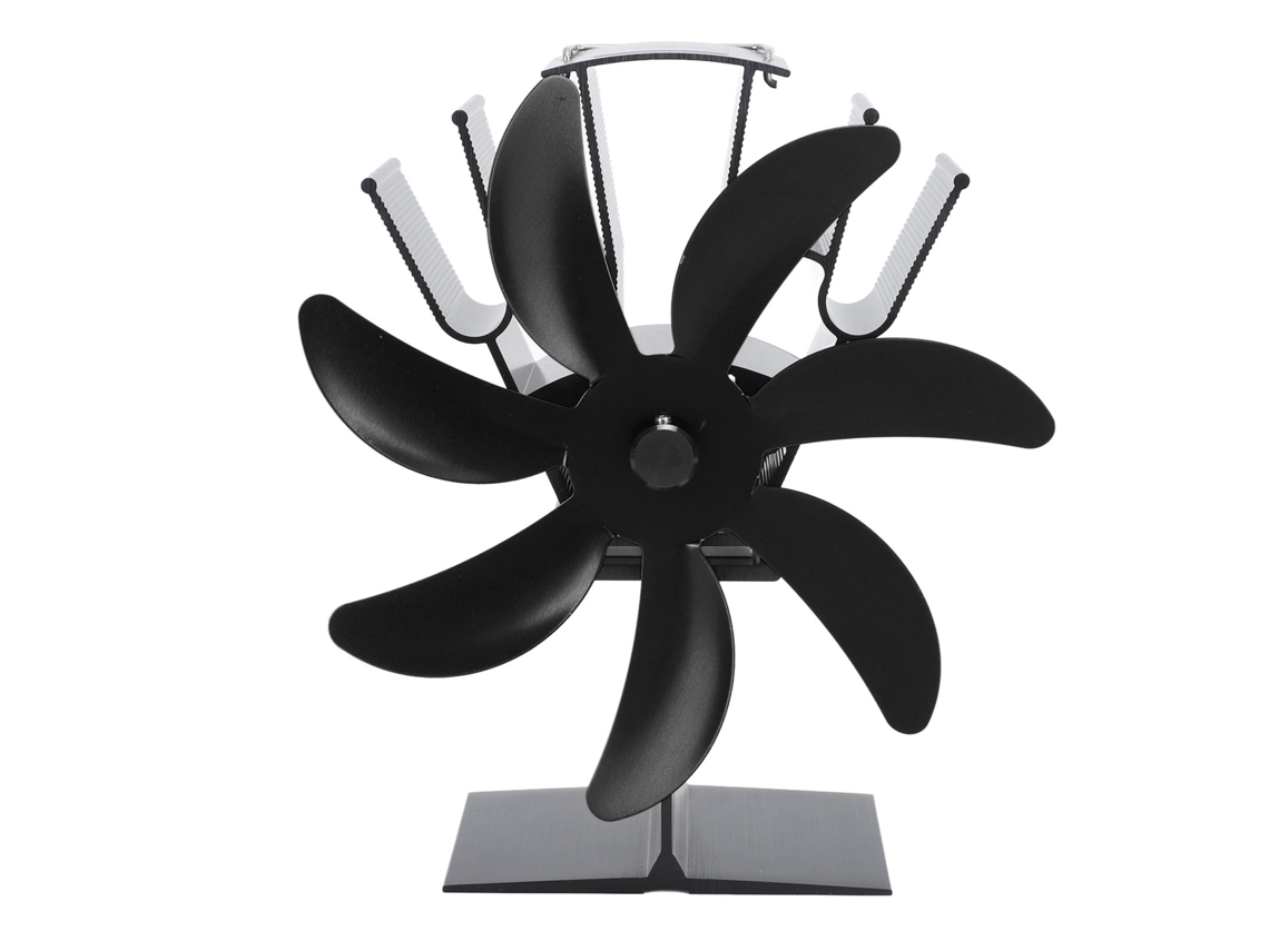 Ventilador de Lareira a Energia Térmica 7 Lâminas Liga de Alumínio para Fogões a Lenha Preto | S/MARCA