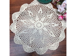 2026 mantel Redondo de Encaje a Crochet de Algodón Puro, Bege, 40 Cm para Mesa Y Decoración Hogar