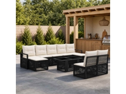 Vidaxl Conjunto De Sofá De Jardim 10 Unid. Preto E Branco Creme