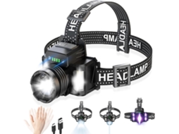 Lanterna De Cabeça Led Recarregável De 30 W Com Luz Vermelha, 9 Modos, Zoom E À Prova D'água (preta)