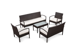 Vidaxl 5 Pcs Conjunto Lounge Jardim C/ Almofadões Vime Pe Castanho