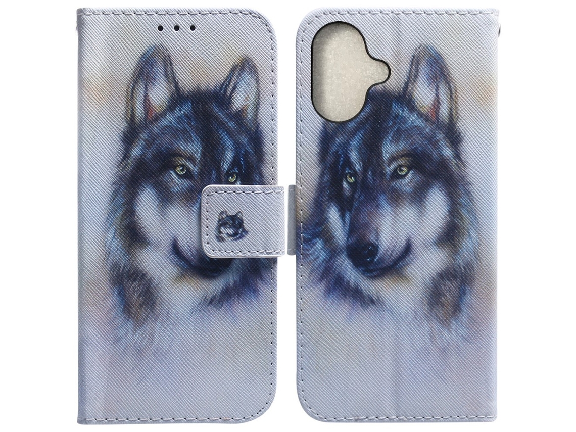 Capa Em Couro Pu Para Apple Iphone 16 Plus - Lobo