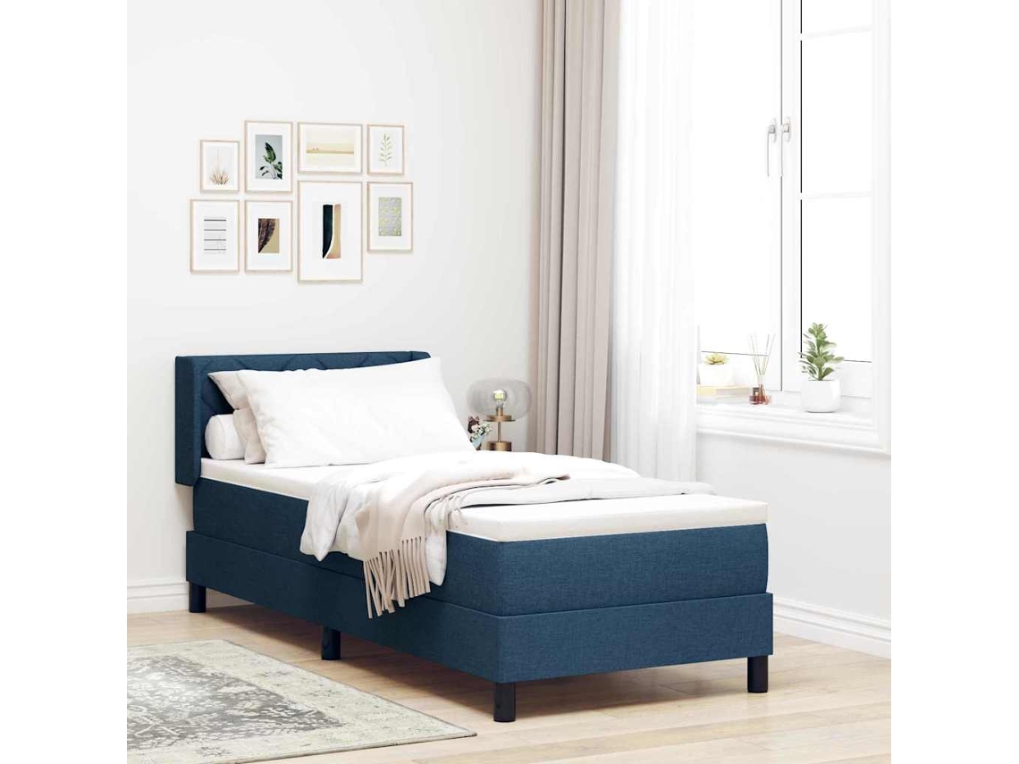 Vidaxl Cama Box Com Cabeceira Manual Azul 200 X 80 Cm Tecido