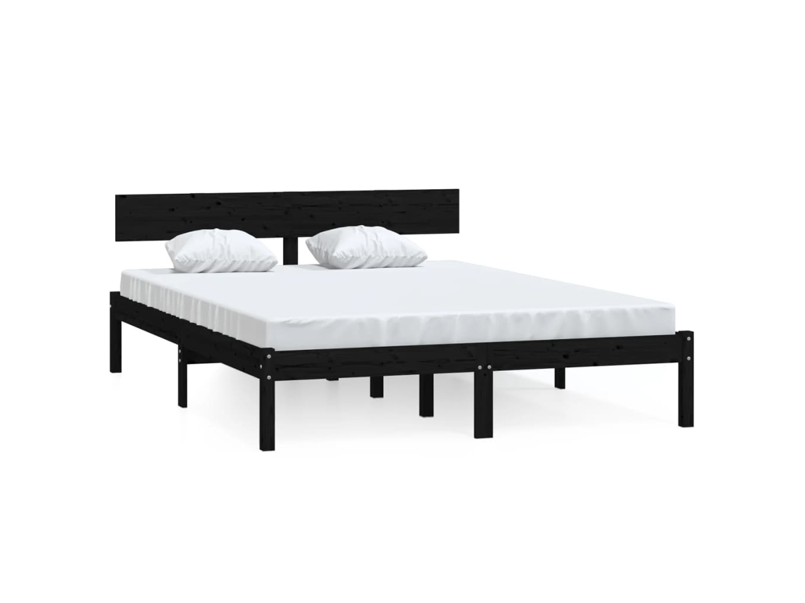 Estrutura de Cama 140x200 Cm Pinho Maciço Preto MAISON EXCLUSIVE