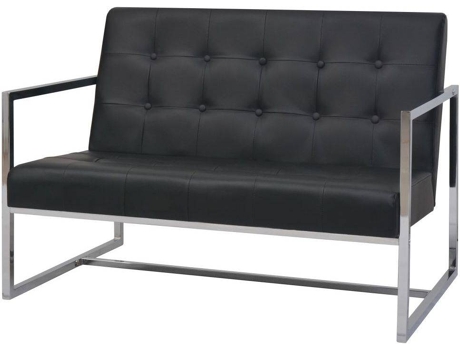 Sofá VIDAXL 2 lugares com apoio de braços couro artificial e aço preto