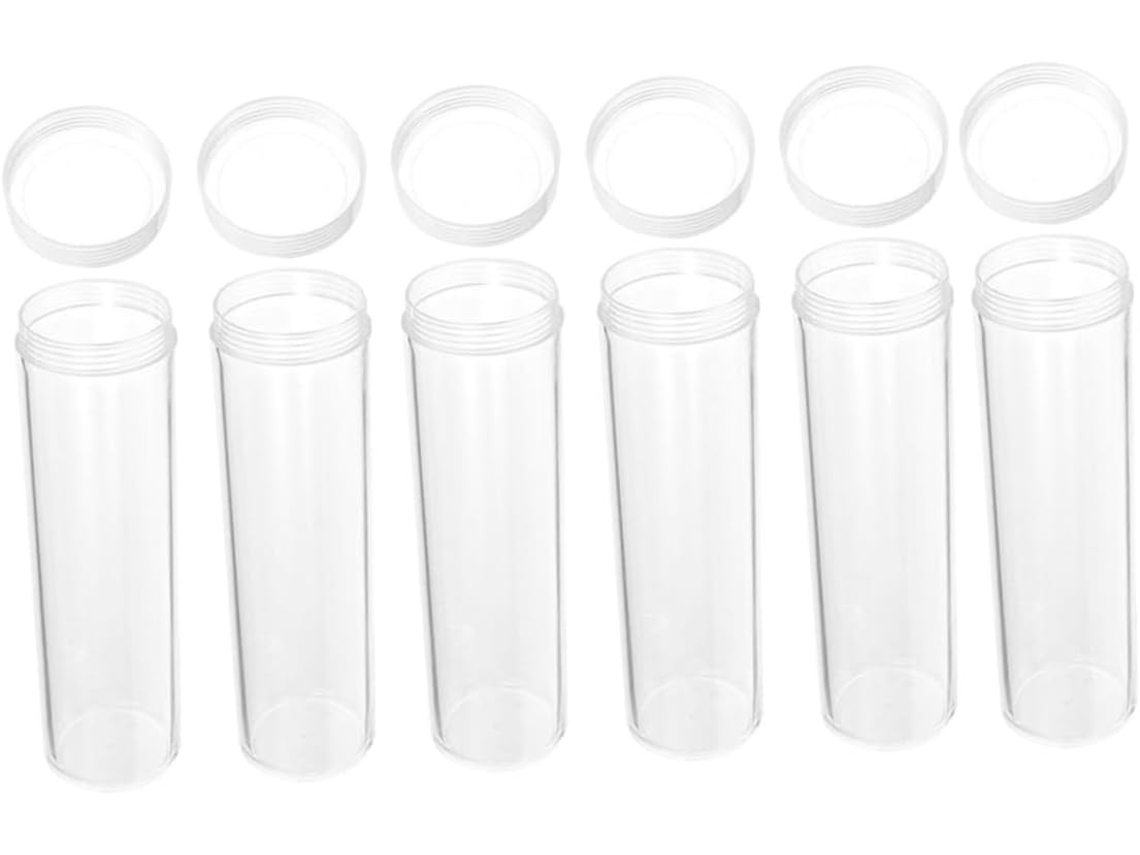 Besportble Conjunto de 6 Pacote com Tubos Plástico Transparentes para Armazenamento Moedas, 30 Mm, Fáceis Usar