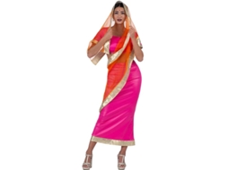 Elegante traje hindu fúcsia e laranja para mulher