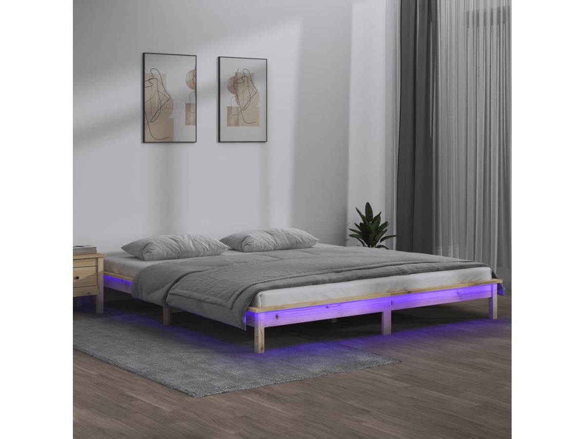 Estrutura Cama King Size C/ Luzes Led 150x200 Cm Madeira Maciça