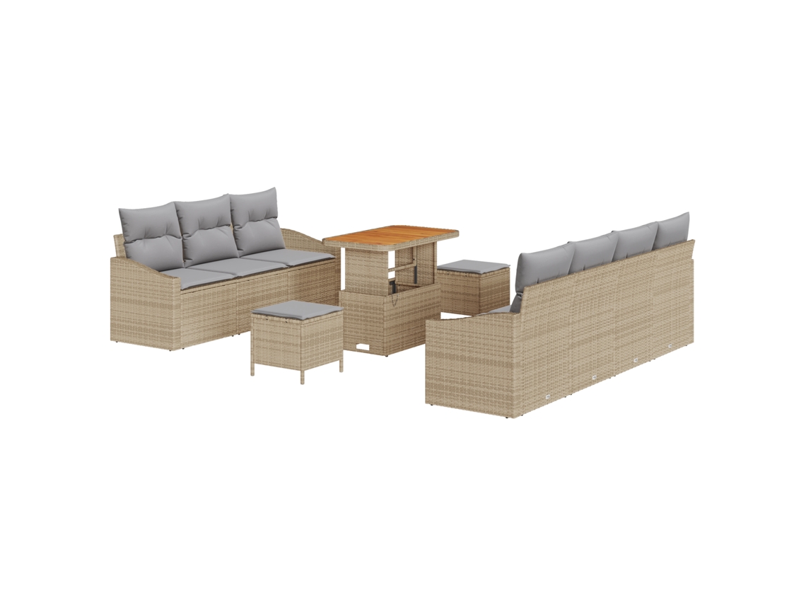 Conjunto 10 Conjunto De Sofá De Jardim Vidaxl Bege Vime Pe (233 X 62 X 85 Cm)