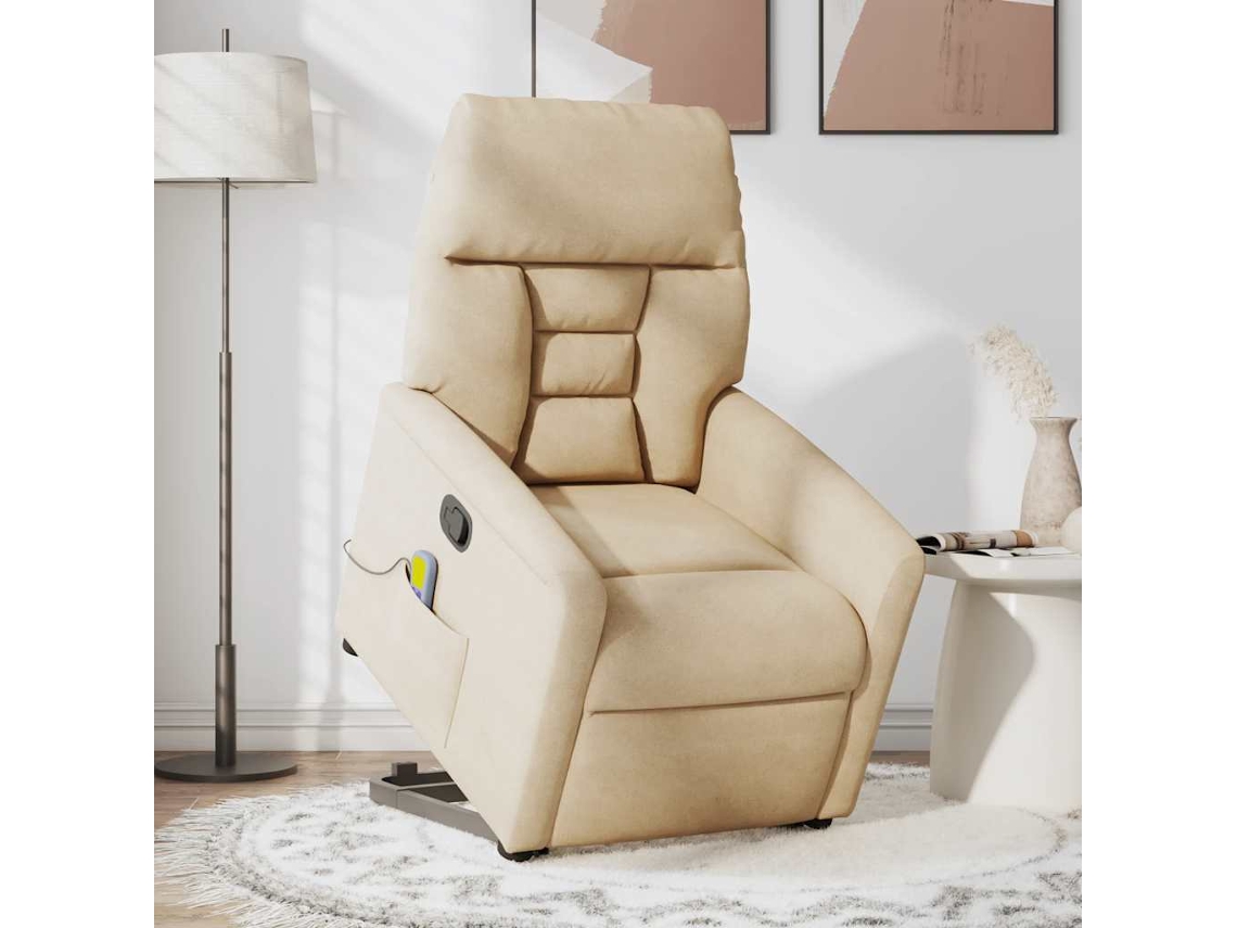 Vidaxl Poltrona Massagens Reclinável Elevatória Microfibra Cor Creme