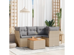 Vidaxl 5 Pcs Conjunto De Sofás P/ Jardim Com Almofadões Vime Pe Bege
