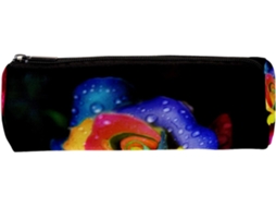 Porta-lápis com estampa de rosas coloridas, organizador de mesa, item essencial para escola e escrivaninha.