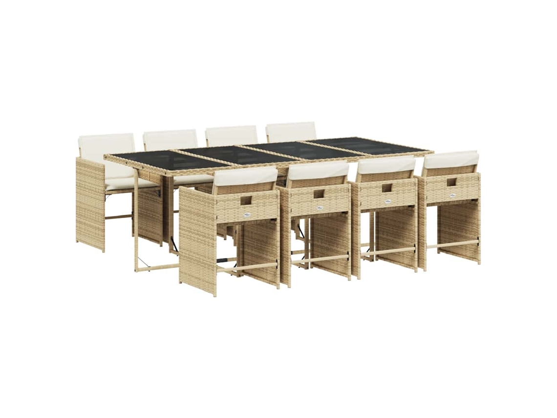 Conjunto de 9 Jantar para Jardim com Almofadões Vime Pe Bege MAISON EXCLUSIVE