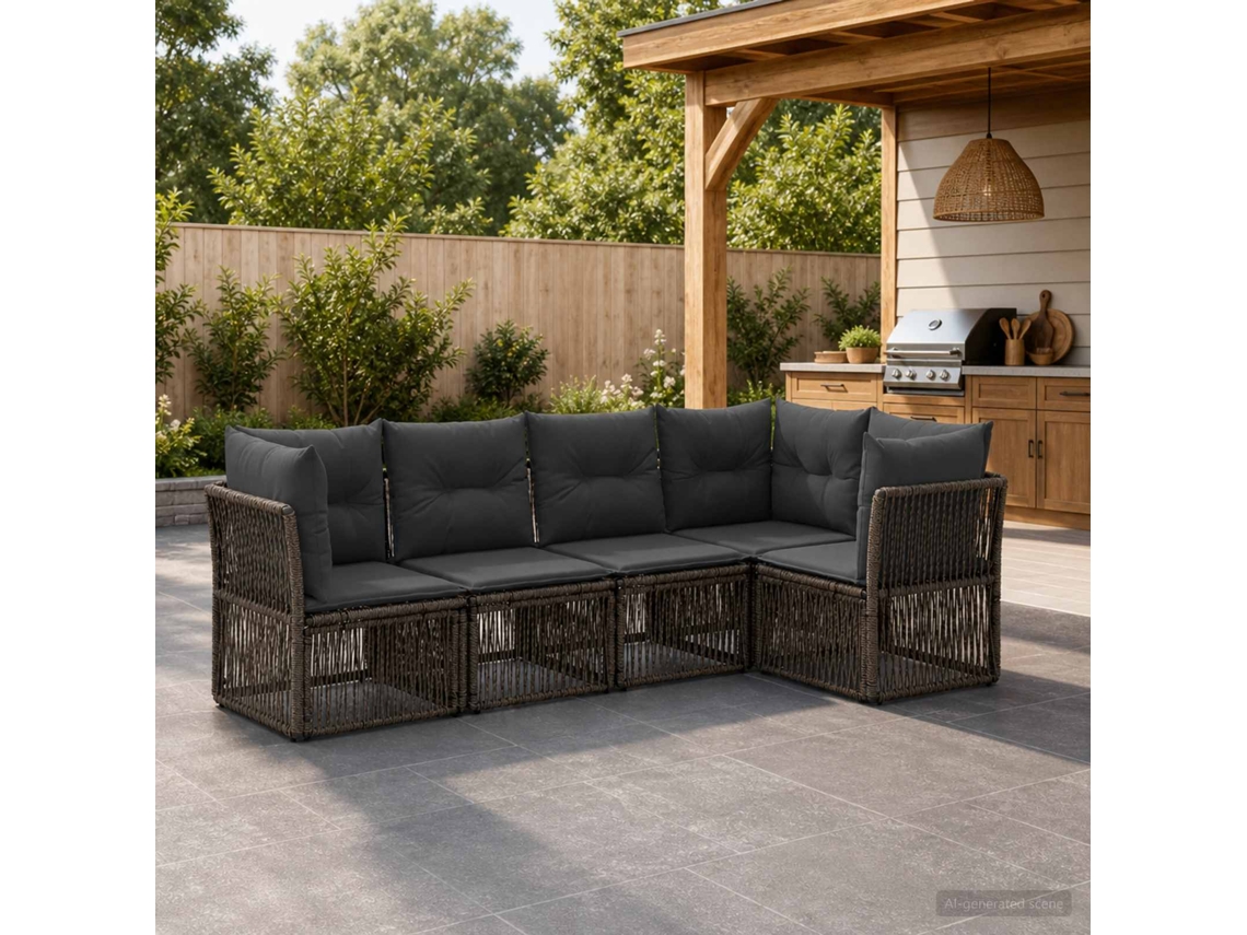 Vidaxl Conjunto De Sofá De Jardim 5 Unid. Cinzento Vime Pe