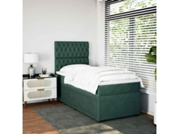 Cama Com Molas/colchão 90x190 Cm Veludo Verde-escuro