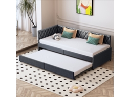 Sofá-cama De 2 Lugares 90x200 Cm, Estofado E Convertível Com Base Ripada, Para Sala De Estar, Cinzento