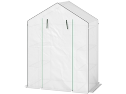 Estufa De Jardim Pequena De 3 Níveis Com 6 Prateleiras Porta Enrolável E Capa De Pe 143x74x190 Cm Branco