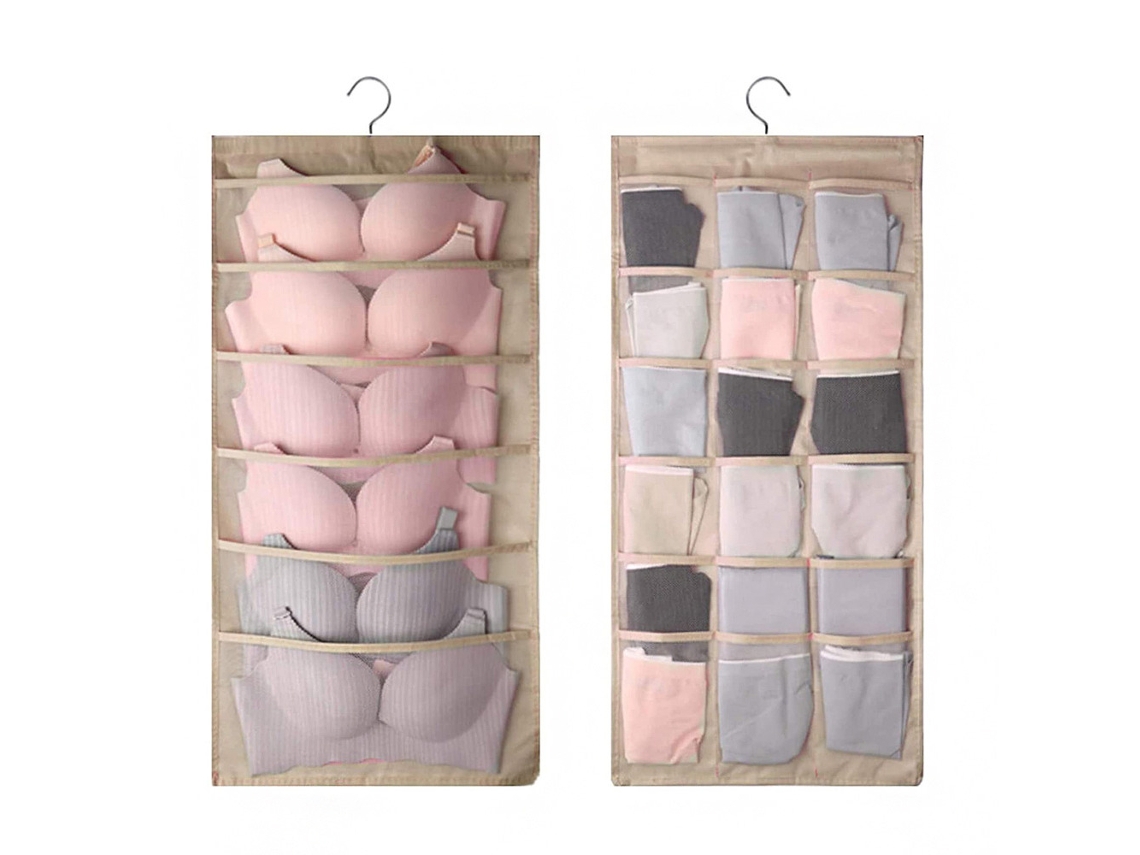 Bolsa Dupla Face Multifuncional Para Pendurar Roupas Íntimas - Cáqui