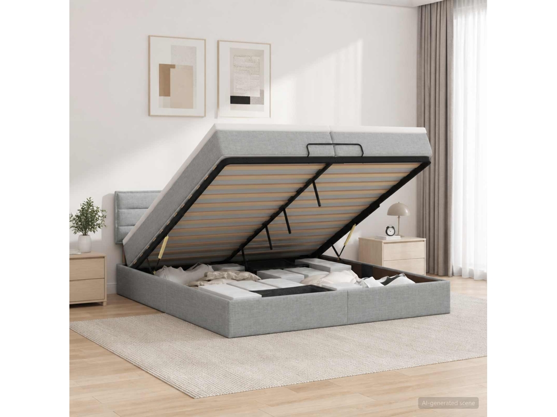 Vidaxl Cama Ottoman Com Colchão E Led Cinzento-claro 200 X 200 Cm