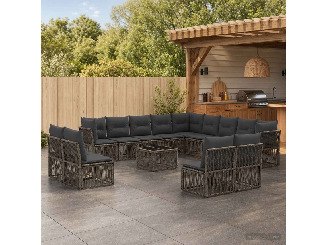 Vidaxl Conjunto De Sofá De Jardim 14 Pcs Cinzento Vime Pe