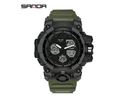 Relógio Moderno MDUG com Acabamento Luminoso, À Prova D'água (pulseira Verde, Mostrador Preto, Masculino)
