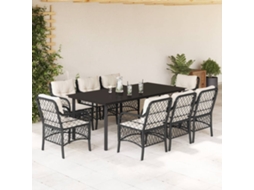 Vidaxl 9 Pcs Conjunto De Jantar P/ Jardim C/ Almofadões Vime Pe Preto