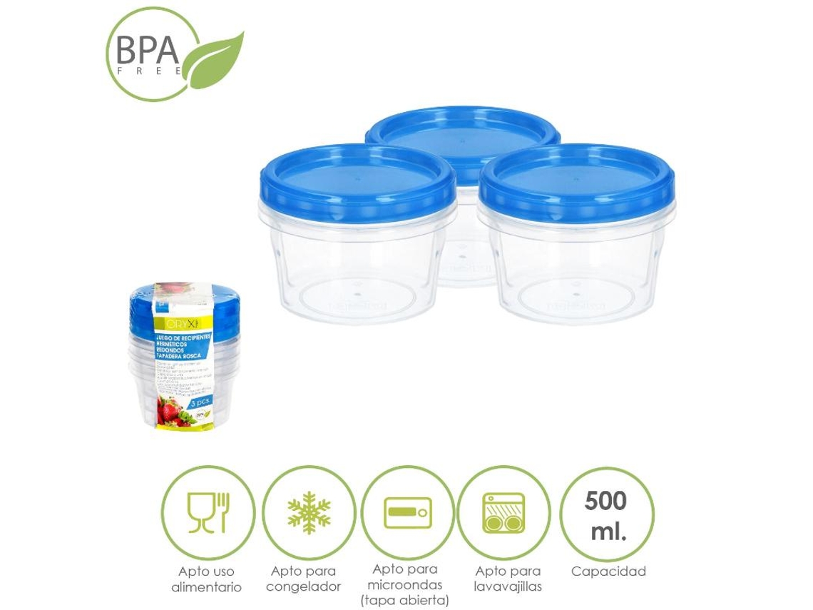 Conjunto de Recipientes Plásticos Redondos 500 Ml. (Pacote Com 3 Peças) ORYX
