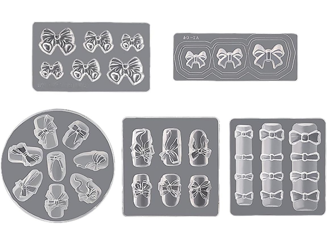 Conjunto De 5 Moldes De Silicone Para Manicure, Decorações De Unhas Em Formato De Laço