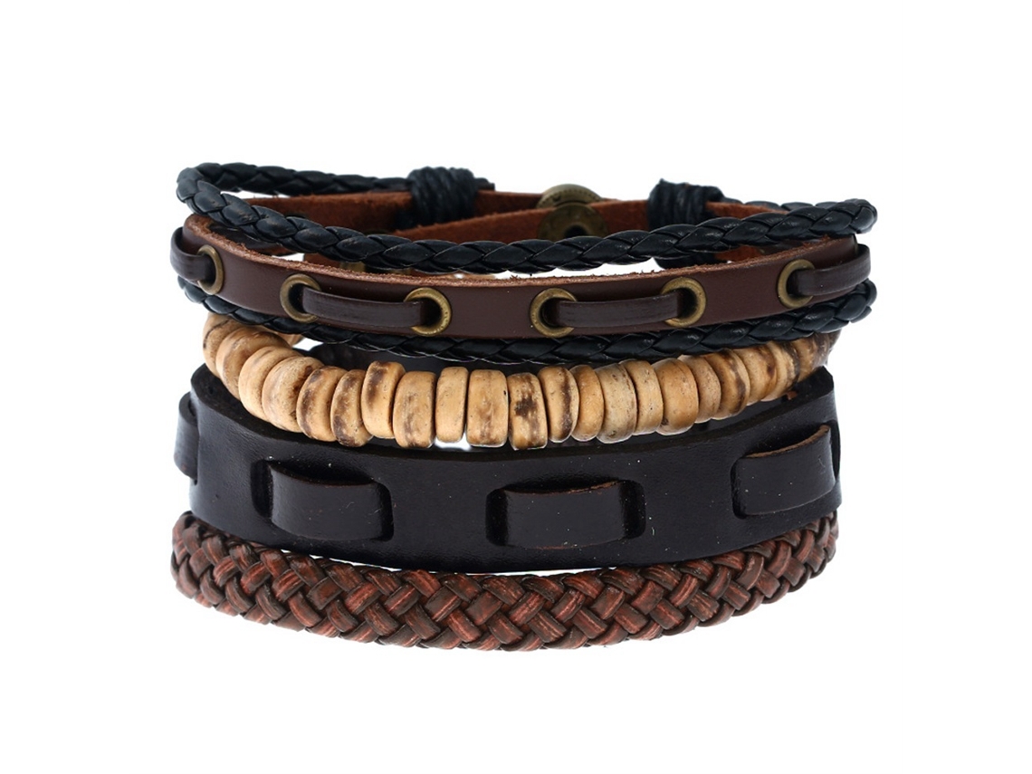 Pulseira Masculina Punk Pulseira De Couro Tecida