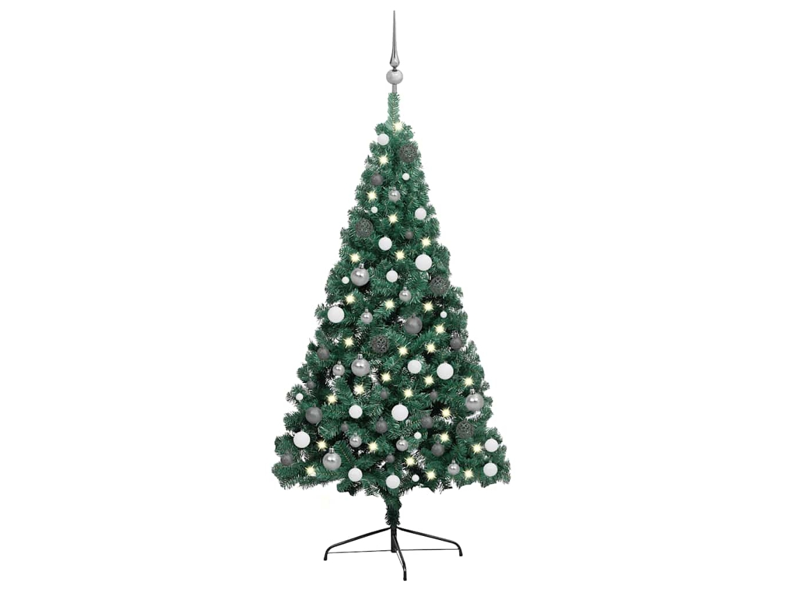 Meia árvore Natal VIDAXL artificial pré-iluminada c/ bolas verde
