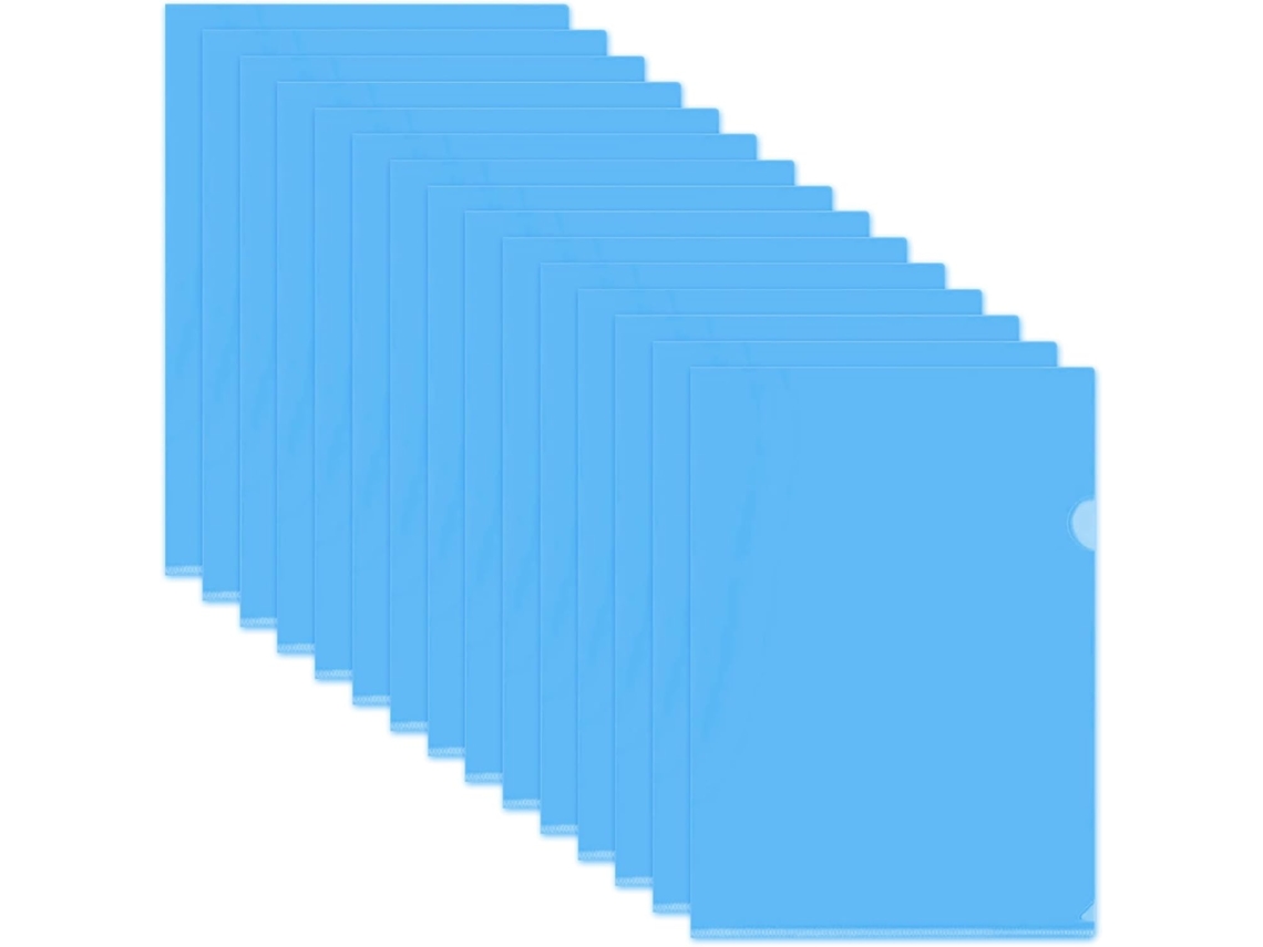 Pastas plásticas para documentos, pacote com 15 unidades, formato L, compatíveis com folhas A4, camadas protetoras.