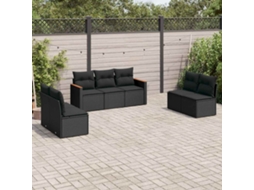 Vidaxl 7 Pcs Conjunto De Sofás P/ Jardim C/ Almofadões Vime Pe Preto
