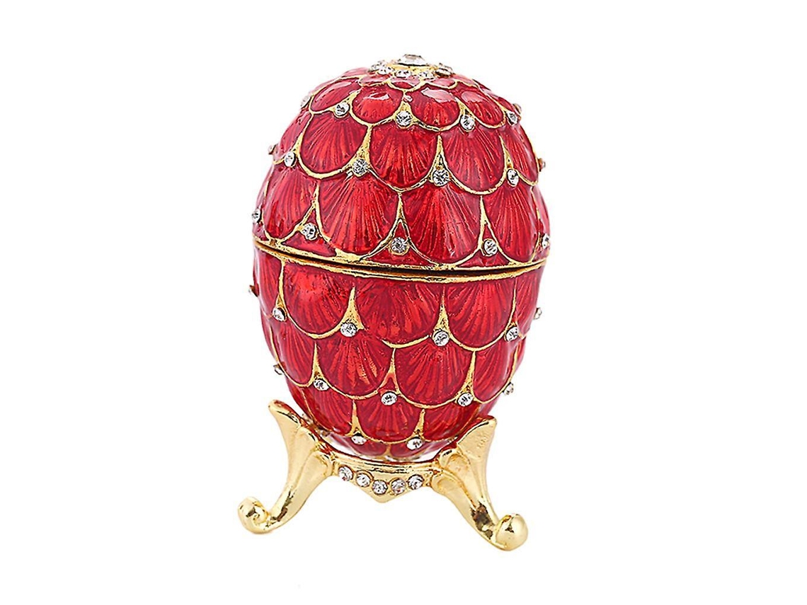 Mini Porta Joias Em Formato De Ovo De Páscoa Com Esmalte E Strass, Porta Alianças Vermelho Hengjian