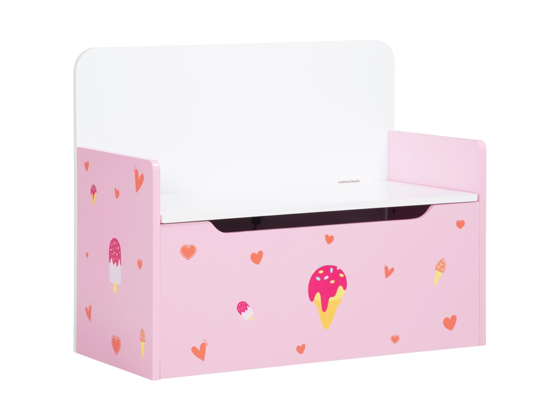 Baú Infantil 2 em 1 para Armazenamento de Brinquedos com Tampa Segura (50 kg, 60x30x50 cm) ROSA FLUISHINE