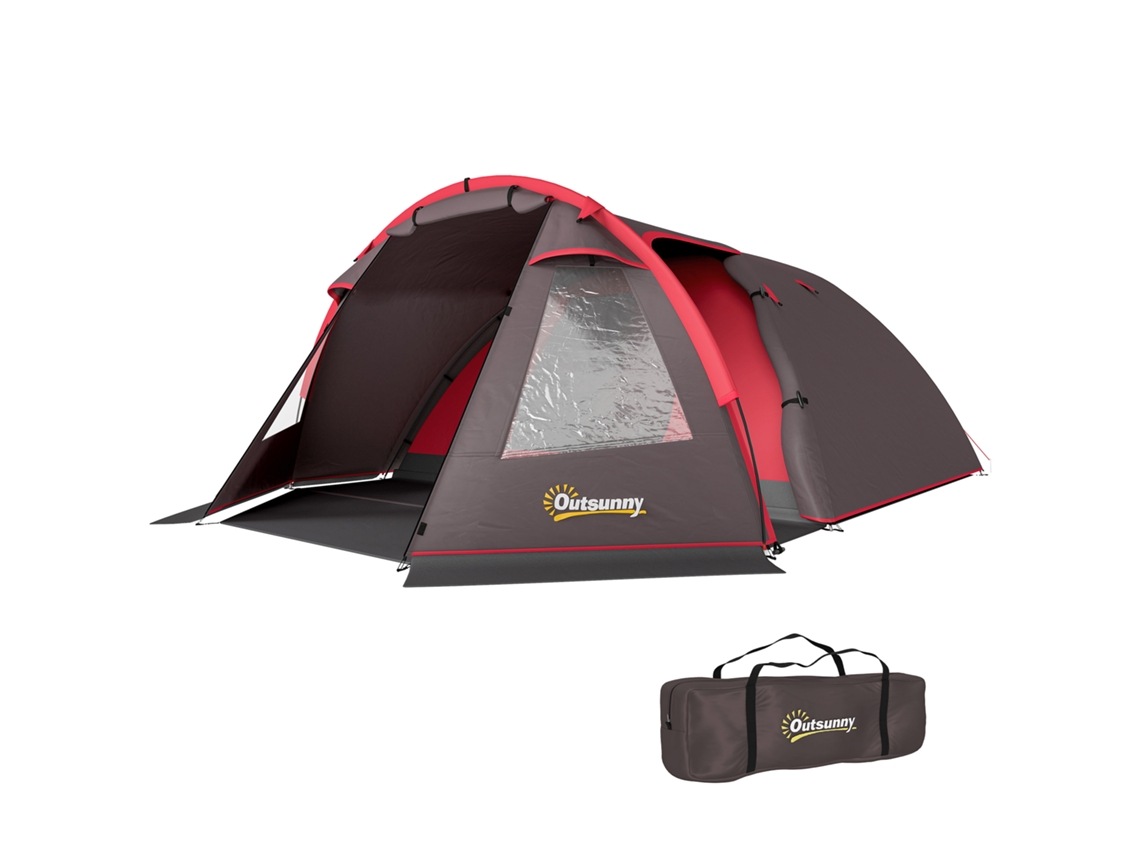 Barraca De Camping Para 2 A 4 Pessoas Com Quartos Separados, Impermeável, Com Portas Duplas, Cinza.