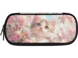 Estojo Bolsa Para Lápis Howilath Adolescentes Com Zíper, Estampa Gatinho Floral Fofo, Organizador De Bolsas