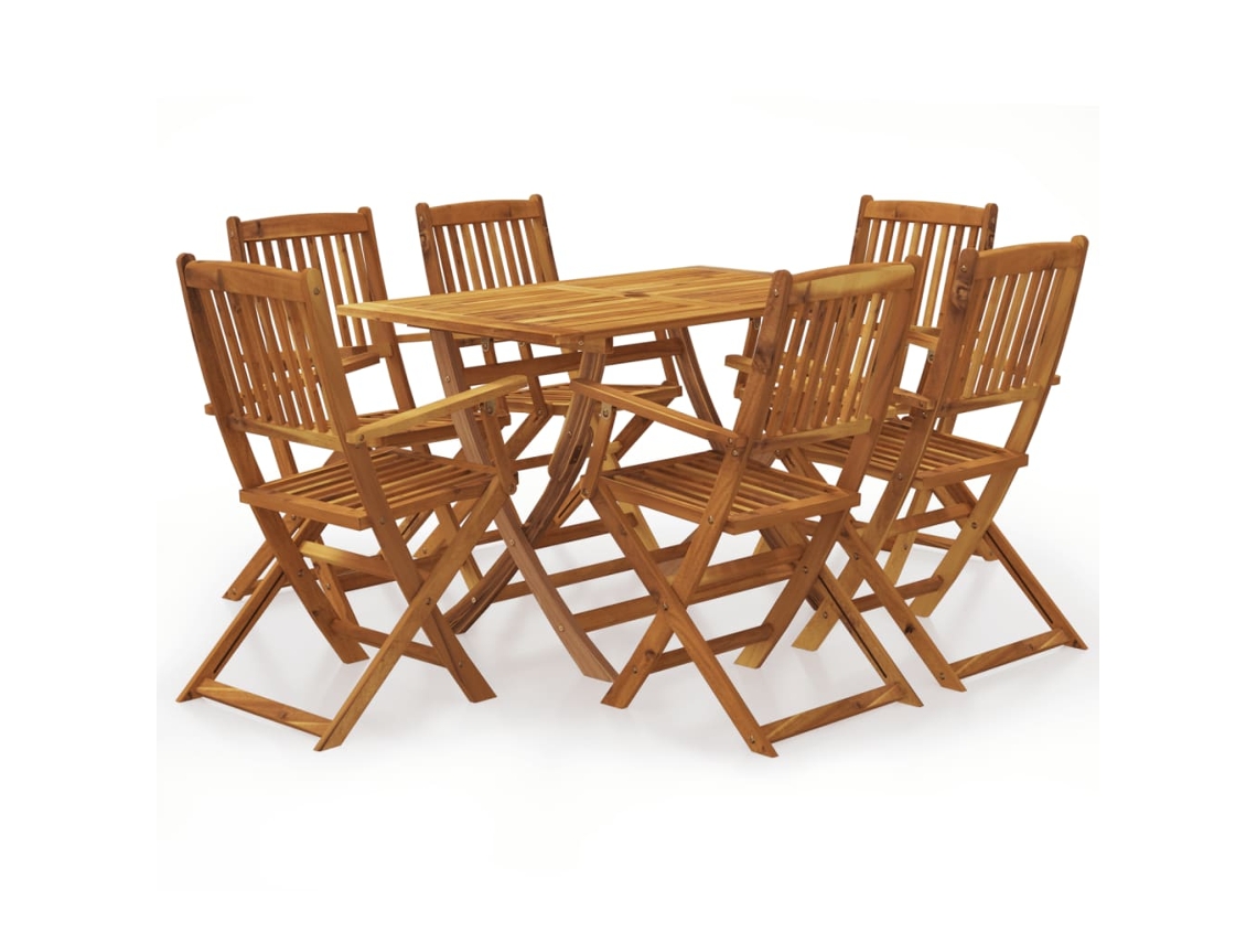 Vidaxl 7 Pcs Conjunto Jantar Dobrável P/ Jardim Madeira Acácia Maciça