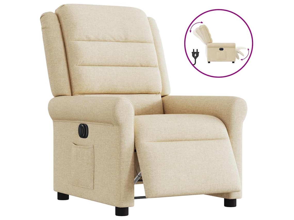 Vidaxl Poltrona Reclinável Elétrica Tecido Cor Creme