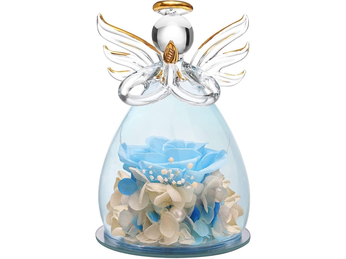 KOFIHETY Estatueta De Anjo De Vidro Com Rosas Verdadeiras Preservadas, Símbolo Do Amor Eterno Para Decoração De Casa Em Datas Especiais, Cúpula De Vidro Transp