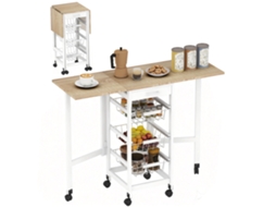 Carrinho Utilitário Dobrável, De Cozinha Com 6 Rodas, 1 Gaveta E 3 Cestos De Metal, 97,2 X 37 X 77,5 Cm, Branco E Carvalho.