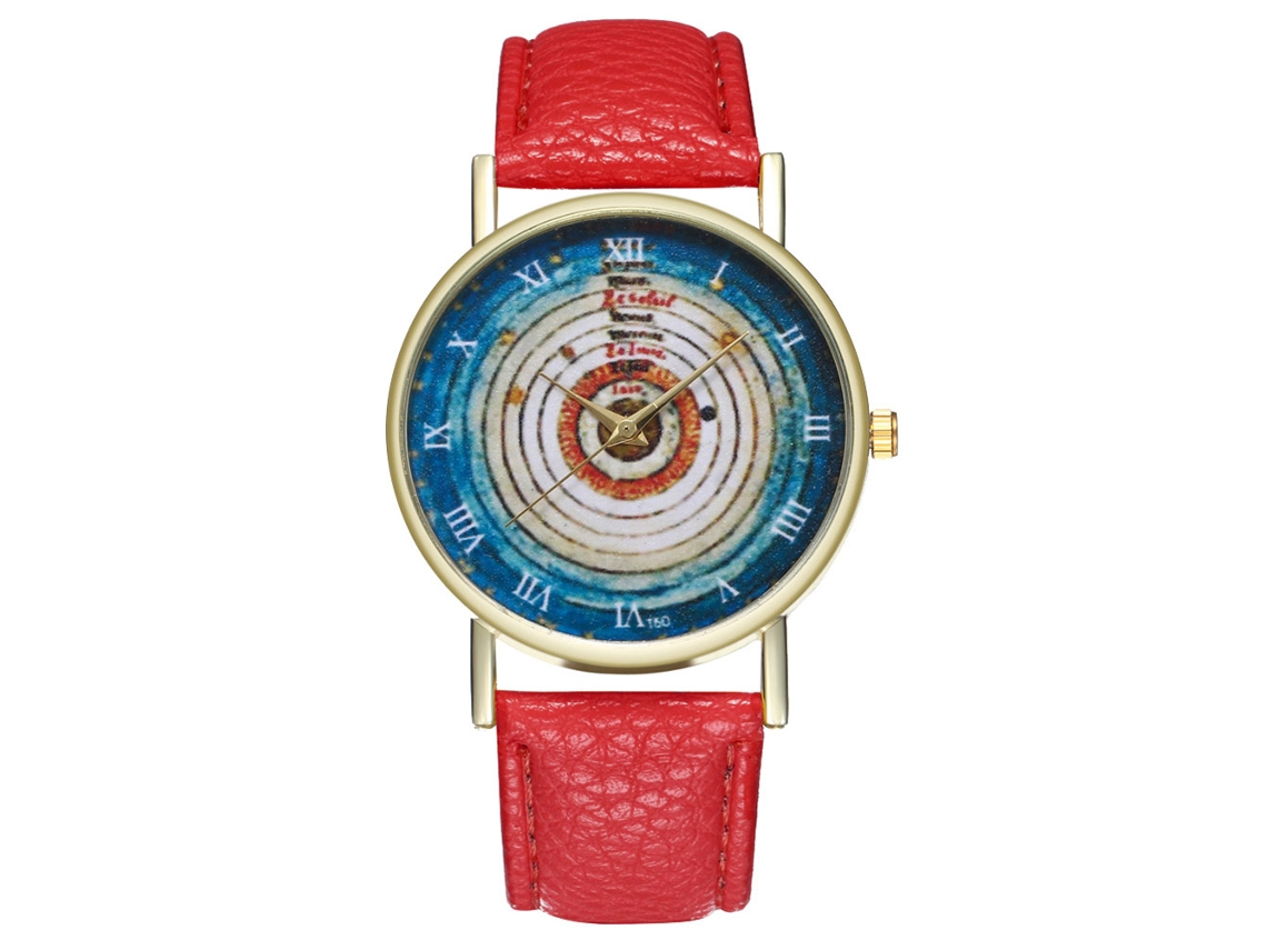 Reloj De Cuarzo Con Correa De Cuero Pu Unisex Dial Romanos Zhoulianfa Rojo