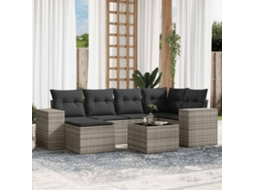 Vidaxl 7 Pcs Conj. Sofás Jardim Com Almofadões Vime Pe Cinzento-claro