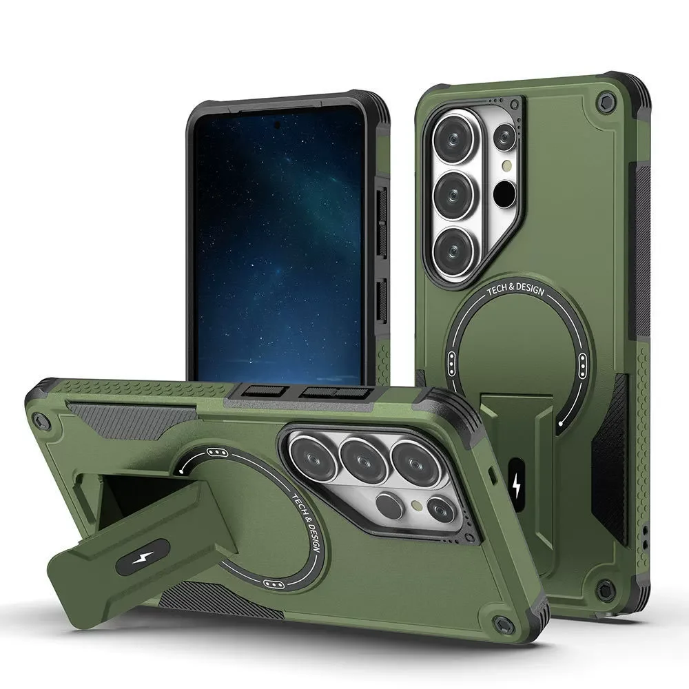 Capa Protetora Magnética (verde Galaxy S26) Para Samsung Com Suporte Para Carregamento Sem Fio E Resistência A Impactos.