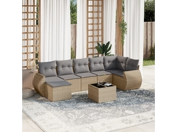 Vidaxl 8 Pcs Conjunto De Sofás P/ Jardim Com Almofadões Vime Pe Bege
