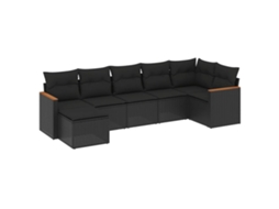 Conjunto de 7 Sofás para Jardim com Almofadões Vime Pe Preto MAISON EXCLUSIVE (7 pcs)